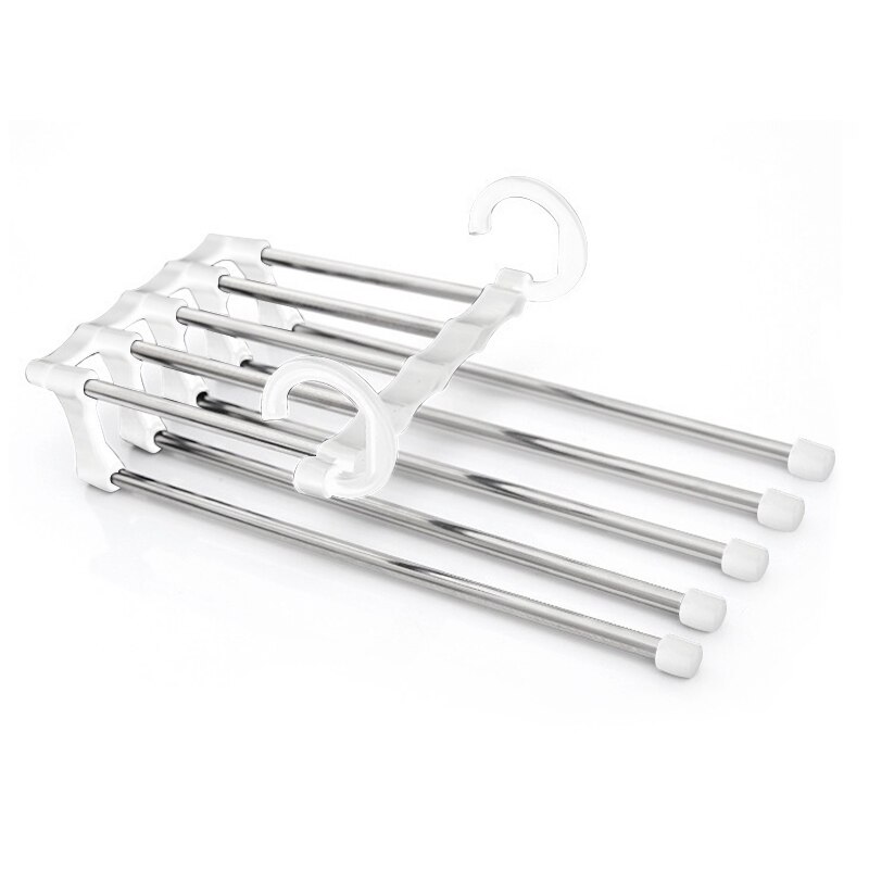 Percheros portátiles de acero inoxidable de 5 niveles para pantalones percha multifunción para pantalones, ganchos para pantalones, organización de almacenamiento de ropa,: White