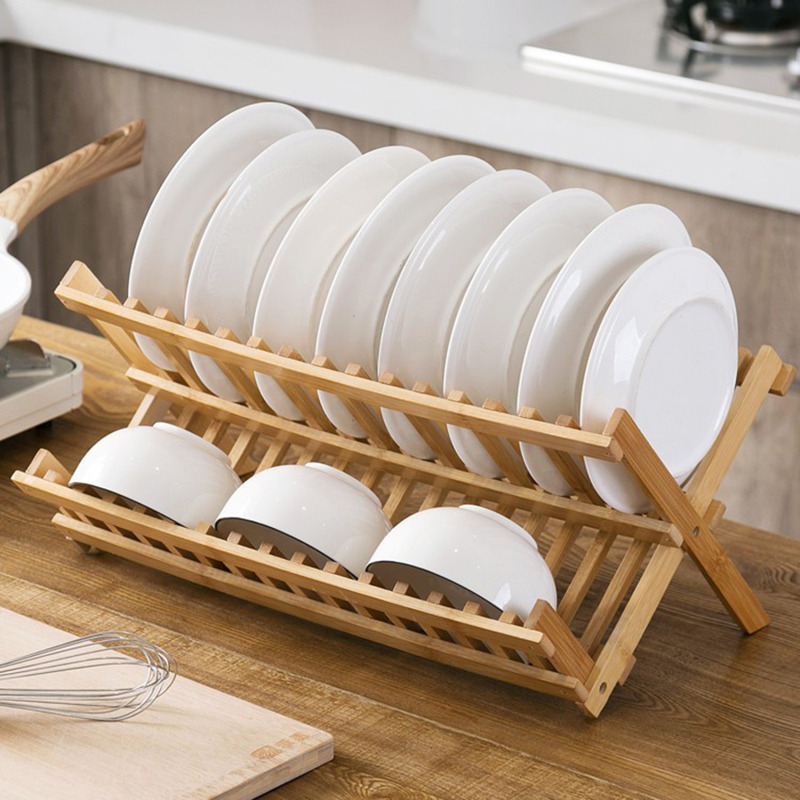 Opvouwbare Afdruiprek Bamboe Droogrek Houder Gebruiksvoorwerp Afdruipbord Droogrek Opslag Keuken Organizer Rack Houder