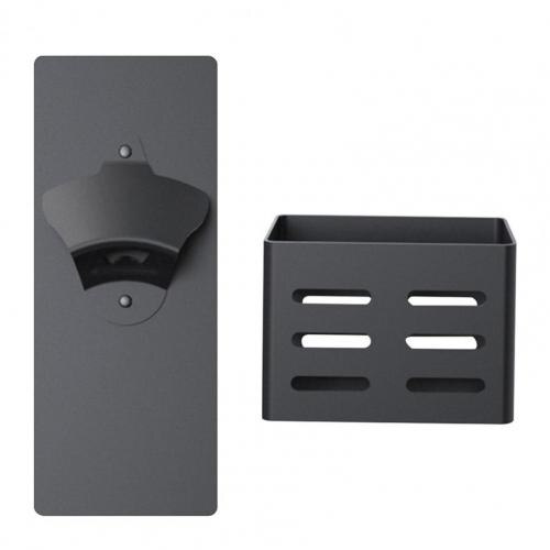 1 Set Beer Bottle Opener Magnetic Wall Mounted Removable Anti-slip Beer Bottle Opener with Cap Catcher for Bar Home Kitchen: Black