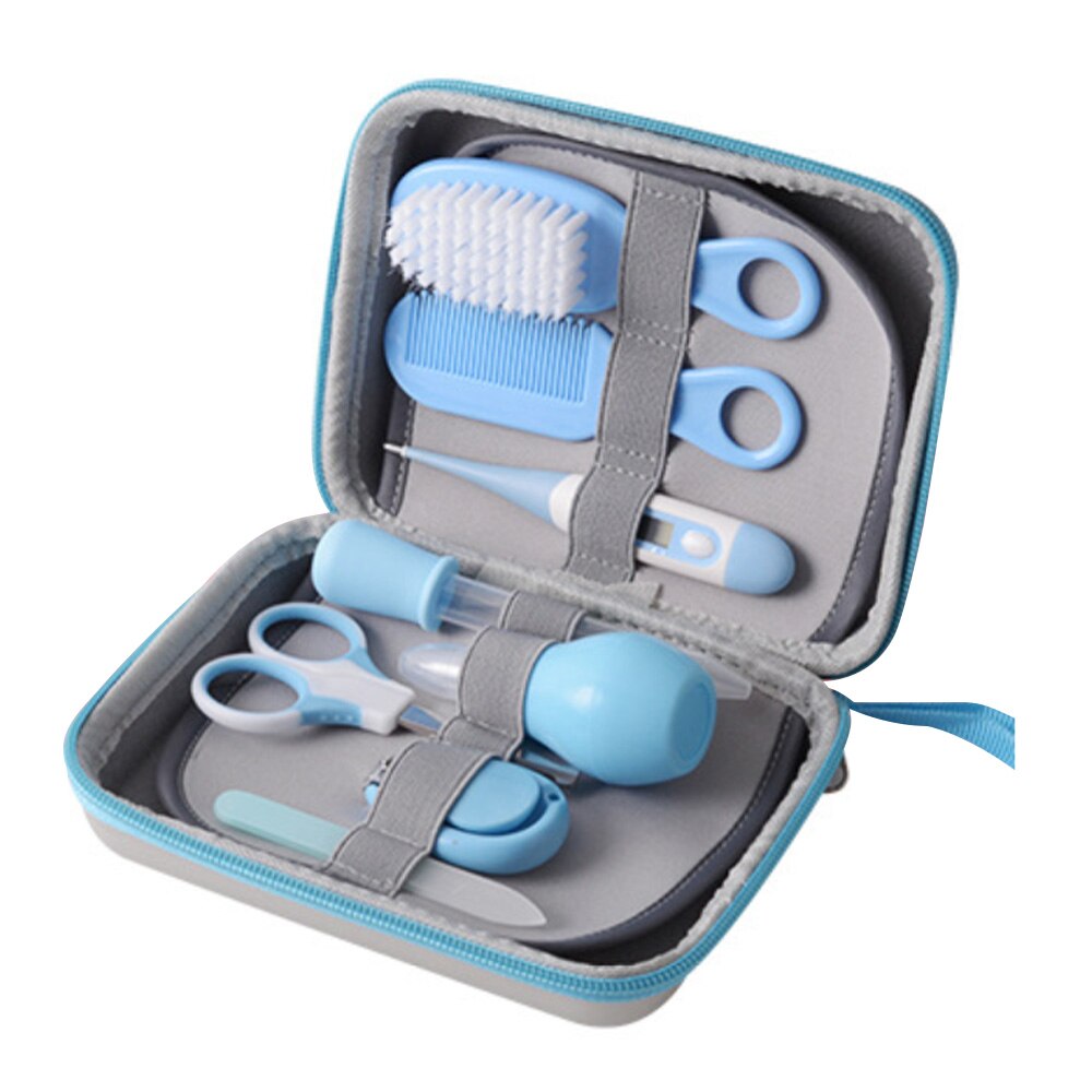 8 -teiliges einstellen tragbarer babynagelknipser, kamm und bürste – pflegeset für babys, nagelknipser, kamm und haarbürste: Blau