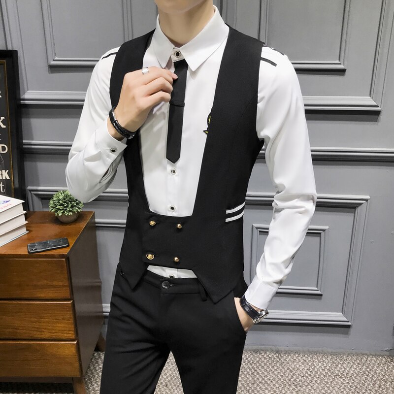 Menns business servitørvest britisk stil bar dobbeltspent kjole vest nattklubb arbeid vest vest dresser menn chaleco hombre