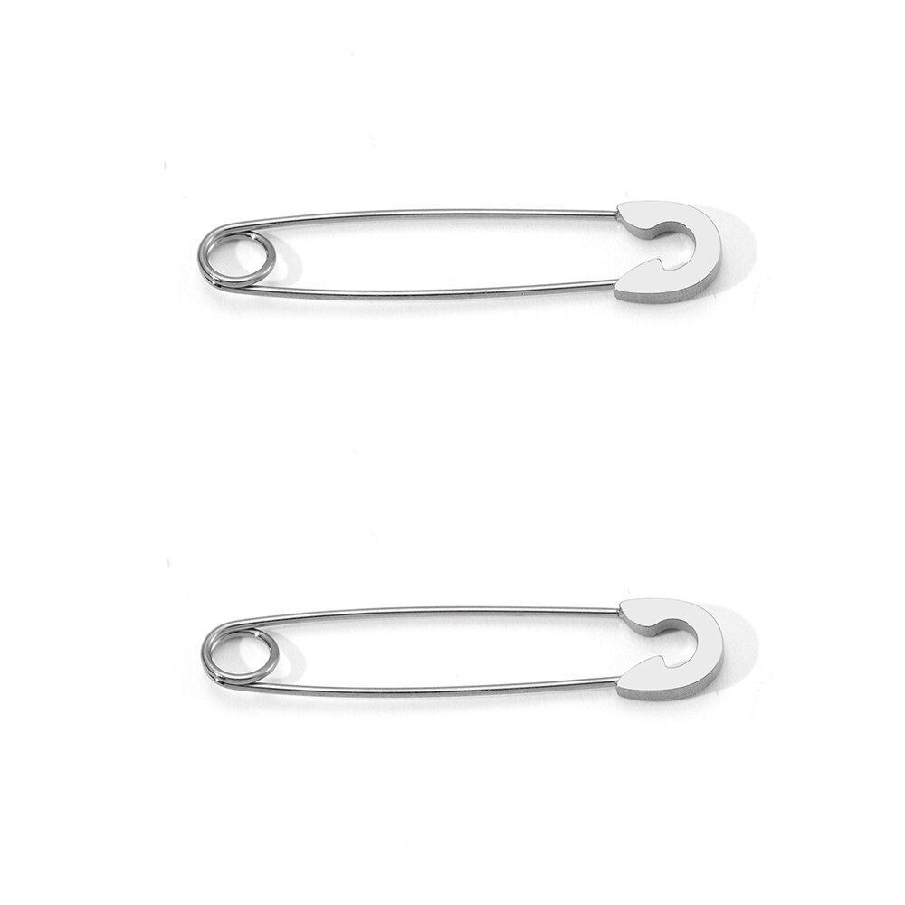 Stainless Steel Punk Pin Earrings Unique Paperclip Safety Steel Stud Earrings Women Man Rock Piercing Ma: TF407(2pcs)