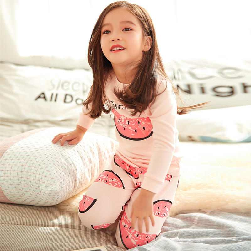 Piger vandmelon trykning børnepyjamas rund hals langærmet afslappet sæt børn bukser nattøj nattøj outfit