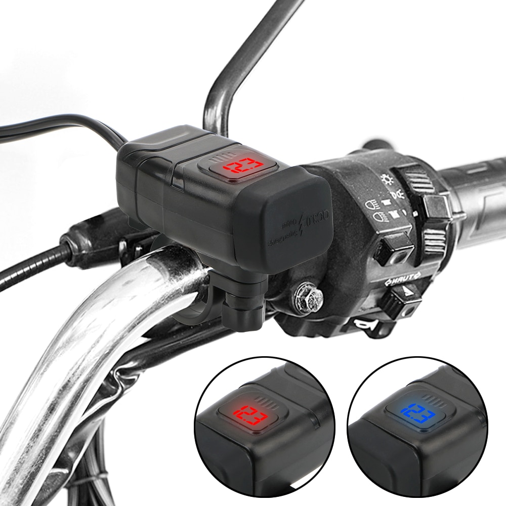 Qc 3.0 dual usb moto oplader digital voltmeter adapter til off switch køretøjs monteret motorcykel usb oplader moto tilbehør