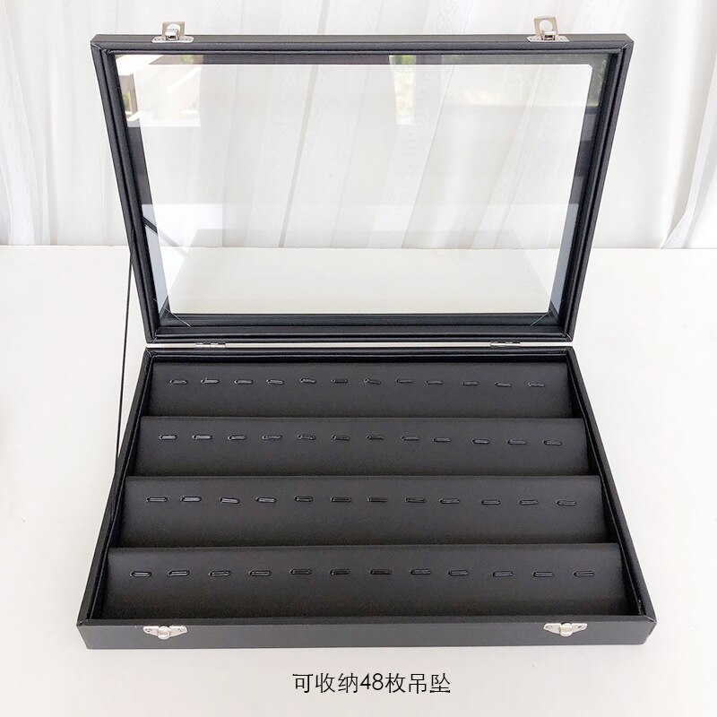 Große PU Schwarz Trage Fall mit Glas Abdeckung Schmuck Ring Display Box Tray Halter Storage Box Organizer Ohrringe Ring Armband bo: style8