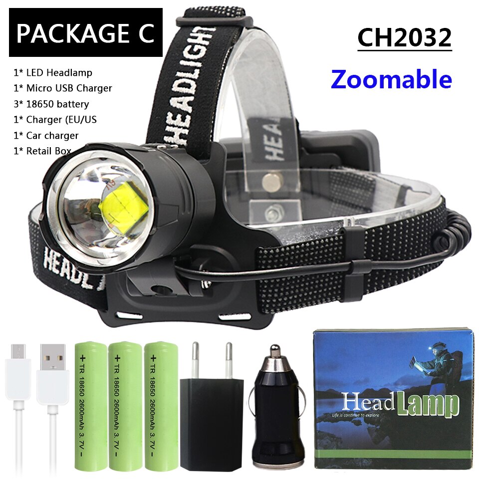 Krachtige XHP70 XHP50 Led Koplamp Zoom Head Lamp Zaklamp Zaklamp 18650 Batterij Usb Oplaadbare Lantaarn: Package G