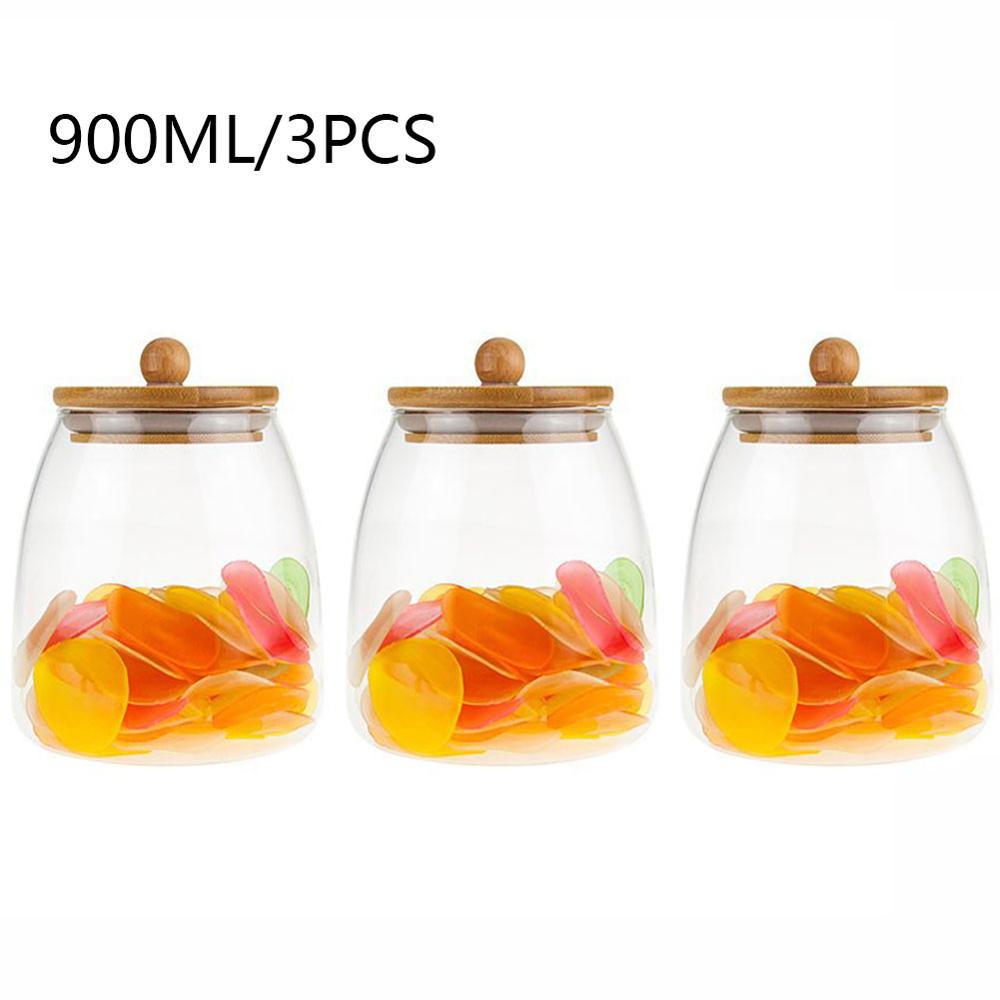 Glass Airtight Containers For Food Kitchen Flour Container Jars With Bamboo Wooden Lids: 3pcs 900ml
