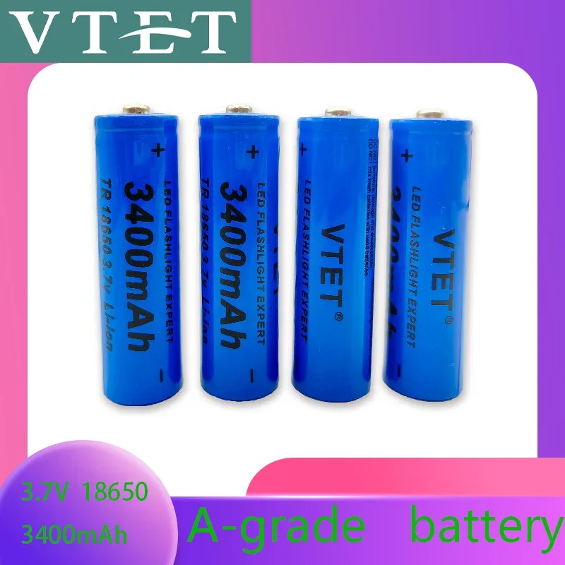 18650 3.7V 3400mAh Rechargeable Battery for Flashlight, Lithium ion Battery, Toy and Home Appliances A-grade battery: WHITE