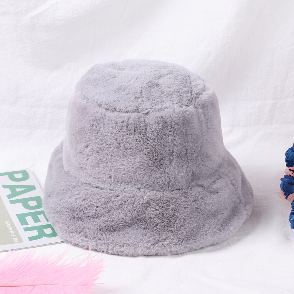 Kvinders filt hat faux pels vinter spand hat til kvinder pige solid fortykket blød varm fiskeri cap spand hat hat cap dame