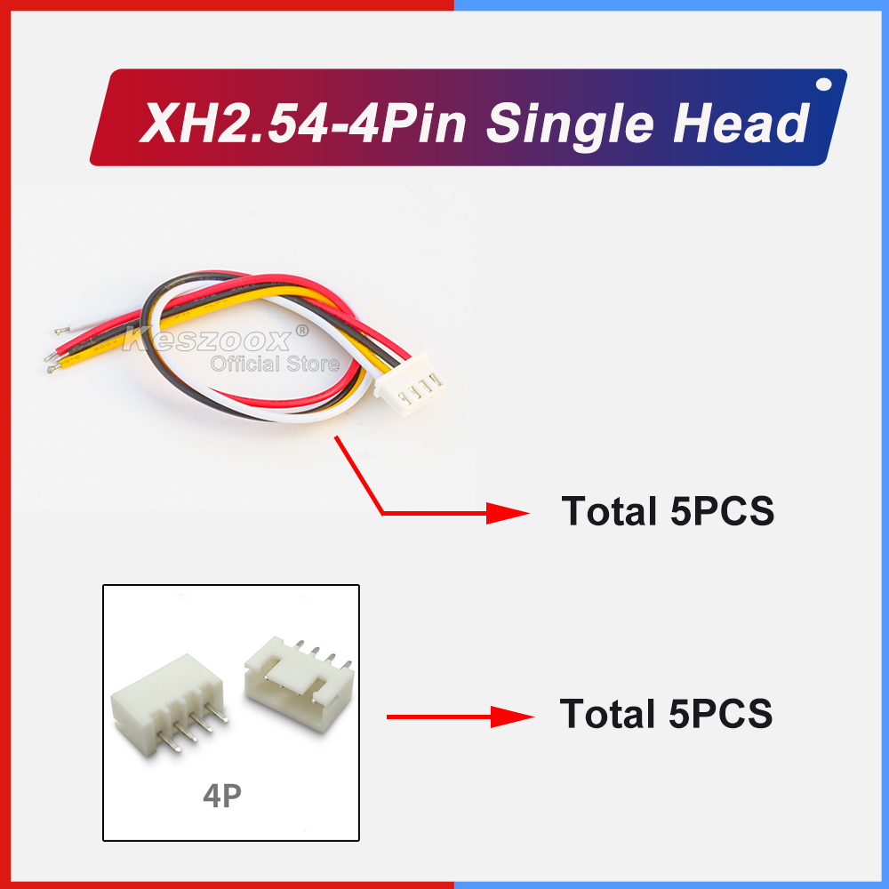 JST XH 2.54mm Pitch XHP-4 4Pin Connector Housing with 10cm to 100cm Wire Cable: WHITE / 3P
