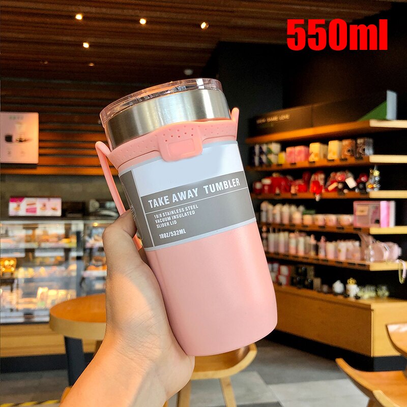 Portable Vacuum Flask Stainless Steel Water Cup Personality Large-Capacity Coffee Cup JU8: 550ml pink