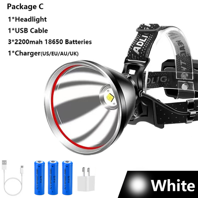 Super XHP90 exterior LED farol, USB recarregável cabeça lanterna, bicicleta lâmpada, tocha, mais poderoso, 500000LM, 1000m: Verde