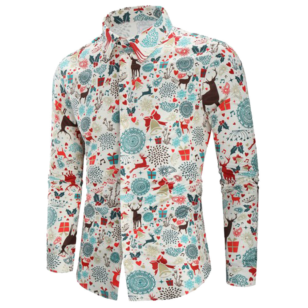 Miesten paidat miesten paidat joulupaita pusero miesten rento teema napit paita toppipuserot camisa masculina: Valkoinen / L rinta 106cm