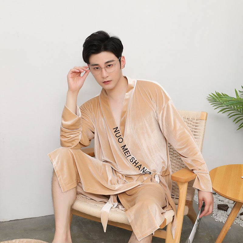 Grey Long Sleeve Chinese Men Rayon Robes Gown Male Kimono Bathrobe Nightwear Man Thick warm Gold Velvet Nightgown L-XXXL