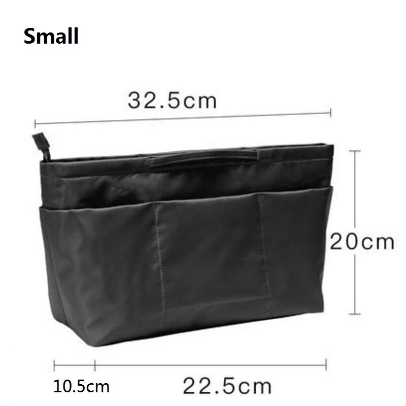 Make-Up Organizer Bag Nylon Reizen Purse Organizer Insert Cosmetiqueras Fit Grote Luxe Handtassen: Black Small New