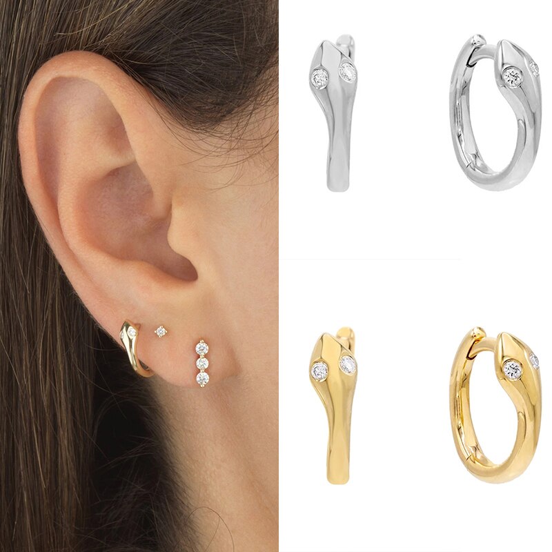 ROXI 925 Sterling Silver Snake Small Circle Hoop Earrings For Women Cubic Zircon Stone Earrings Animal Jewelry Punk Party