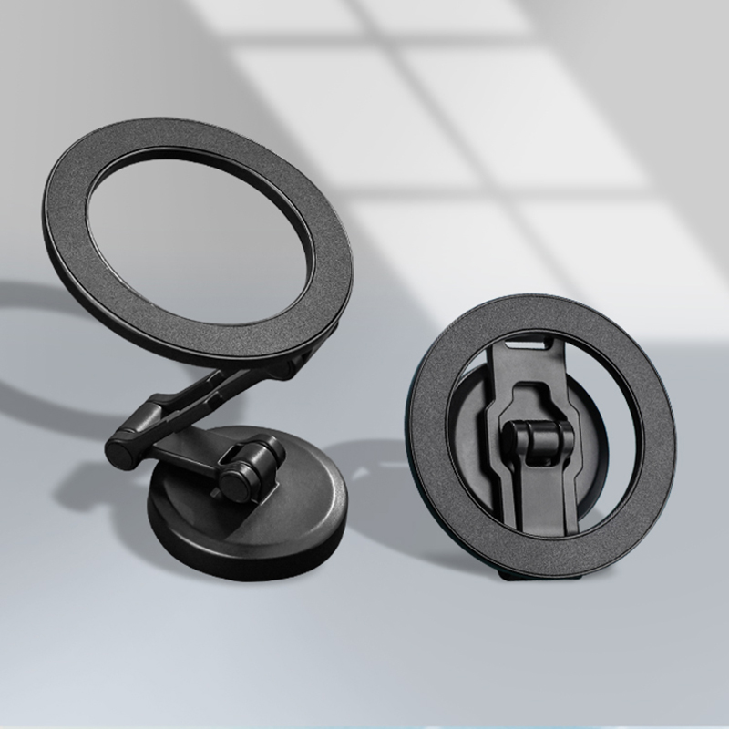 Biltelefon stark magnetisk hållare för magsafe instrumentbräda mobiltelefon justerbar vikbar svart metallstativ för iphone 17 16 xiaomi