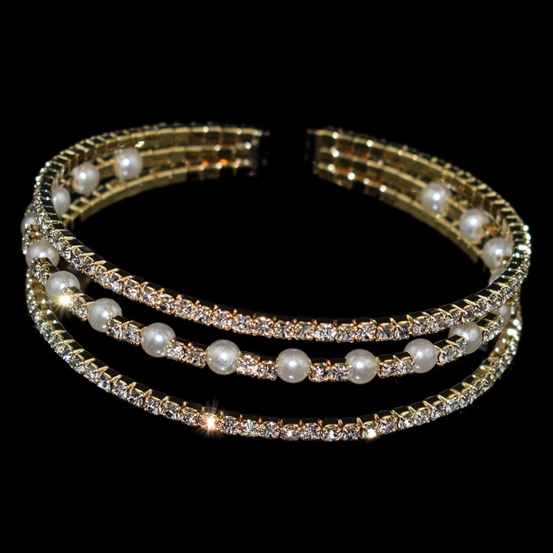 Crystal Parel Opening Armbanden Armbanden Voor Vrouwen Gold Verzilverd Stretching Armbanden Pulseras Mujer Sieraden: 2-Gold-3Row-pearl