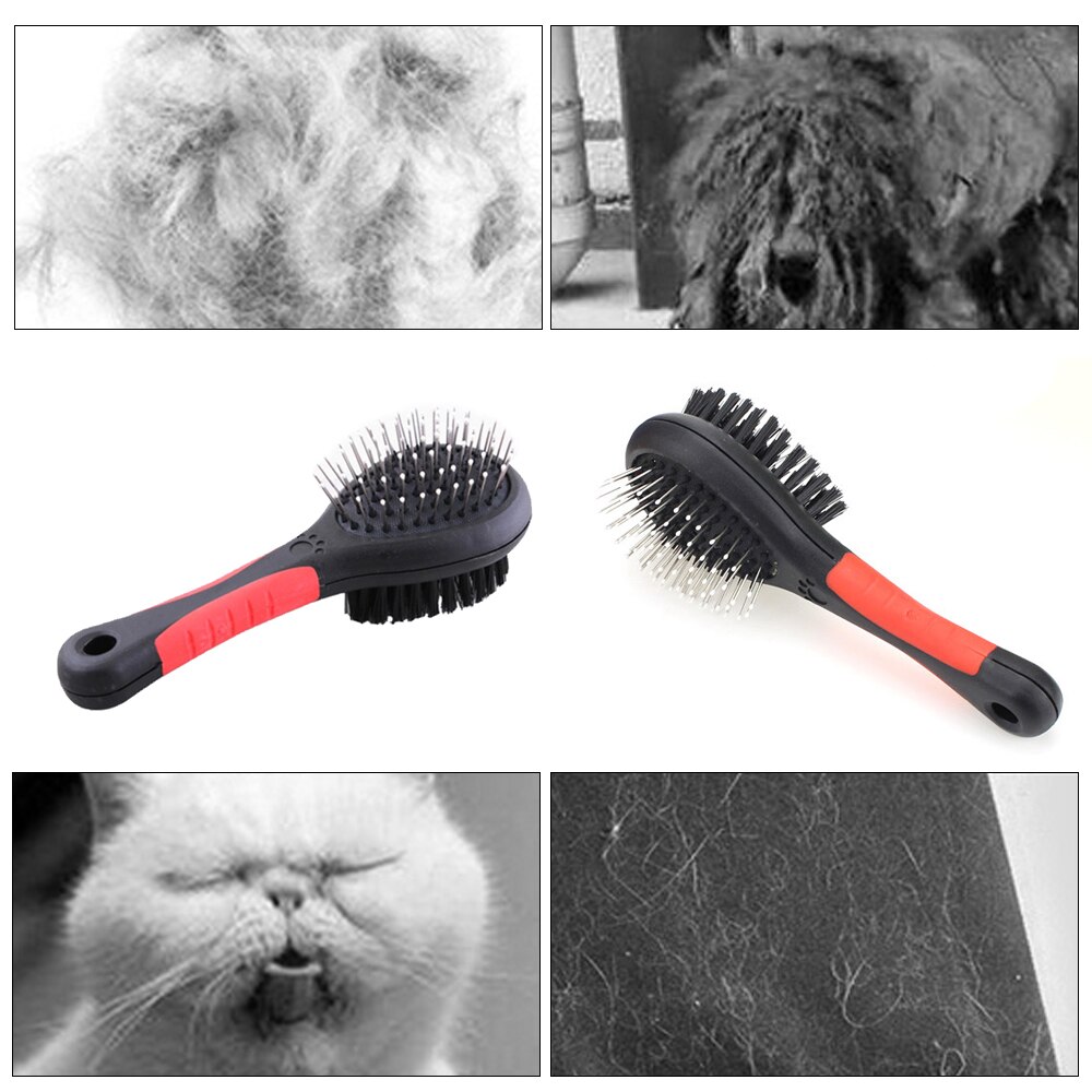 Kæledyr dobbeltsidet bad børste hund kattehår massage håndtag kam hundpleje kæledyr hår rengøring kattekatte hunde kam