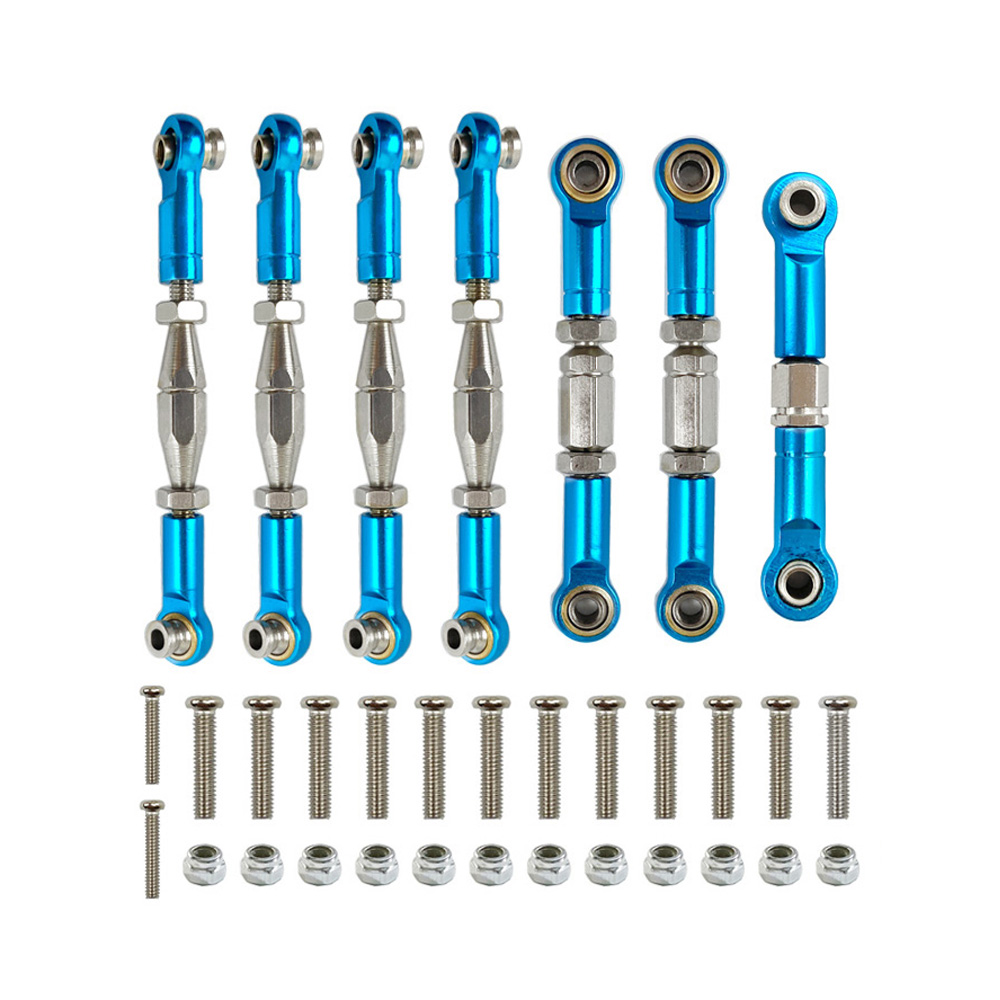 Juego de varillas de dirección con varilla de tracción servo de conexión de metal para WLtoys 1:14 144001 124018 124019 Piezas de actualización de coche RC: Negro