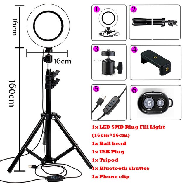Iriodimmable Ring Led Lamp Studio Camera Ring Licht Foto Telefoon Video Light Lamp Met Statieven Selfie Stok Ring Licht Invullen: Silver