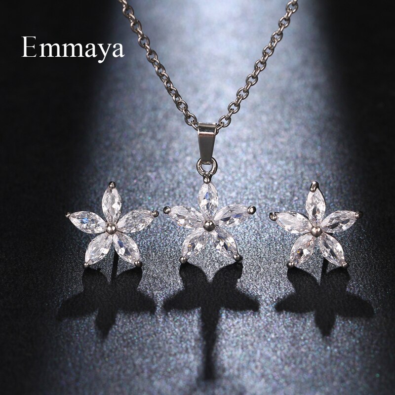 Emmaya clásico forma de estrella collar y pendiente para las mujeres delicado conjunto de joyas de circón de nupcial brillante