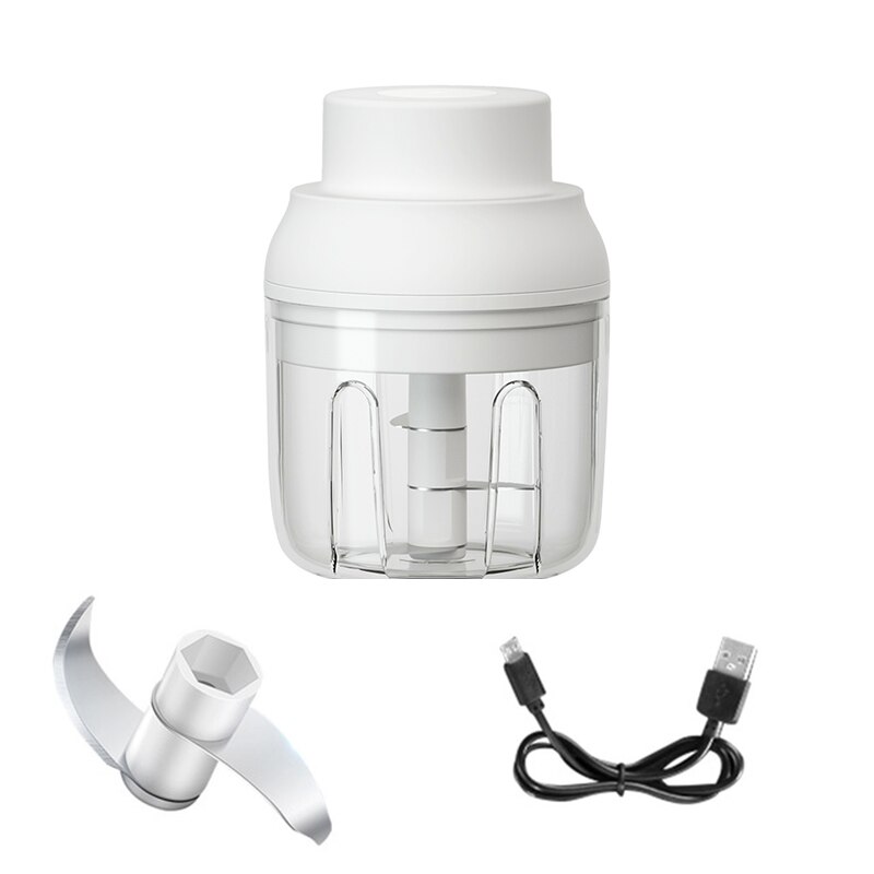 Portable Mini Electric Food Chopper Fruit Vegetables Tools USB Meat Crusher Meat Grinder Chopper Garlic Cutter Garlic Masher: 250ml white