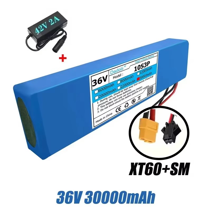 36V 10S3P 30Ah 1000W Lithium Battery Pack with BMS, High-Capacity 18650 Rechargeable Battery for E-Bike/Scooter/Electric Vehicle: Chocolate