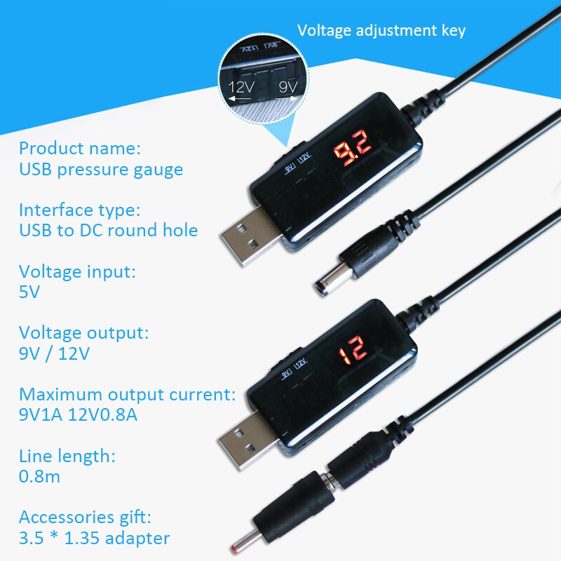 USB Boost Converter 9V 12V USB Step-up Converter Cable Free 3.5x1.35mm Connecter For Power Supply/Charger/Power Converter