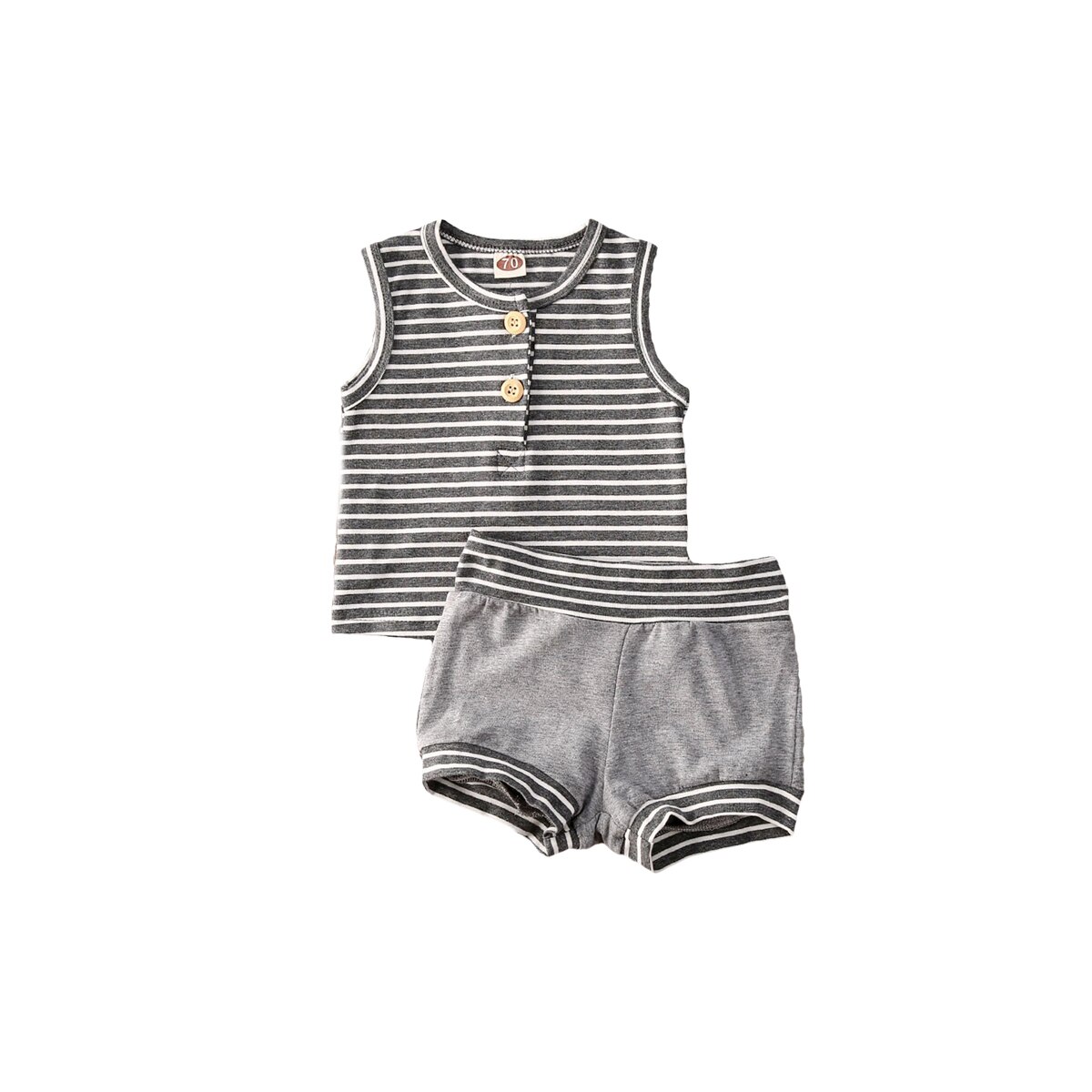 Zomer baby meisjes jongens gestreepte kleding mouwloos vest top + shorts 2 stuks casual baby outfit kleding sets: Grijs / 3-6 m