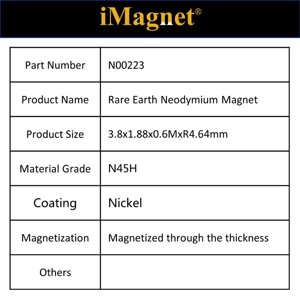 N00223 100/200/500 pcs N45H Block strong Rare Earth Neodymium Magnet,3.8x1.88x0.6M x R4.64mm,Cuboid Ndfeb Magnet ,tiny magnet