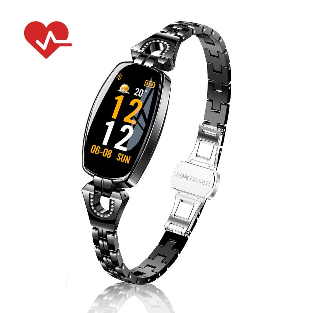 H8 Smart Vigilanza Delle Donne Della Signora Orologio Pressione Sanguigna Monitor di Frequenza Cardiaca Fitness Tracker Intelligente Braccialetto IP67 Impermeabile Smartwatches: Black