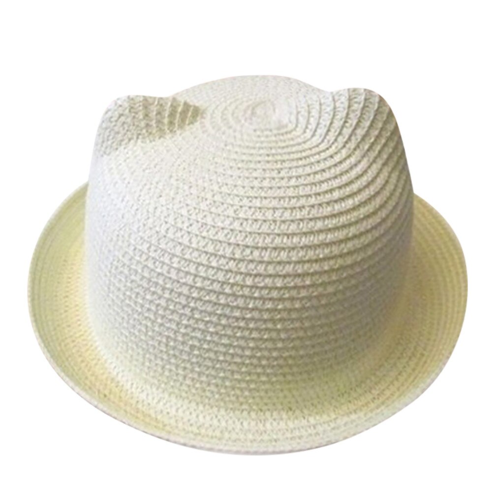 Chapeau de plage d'été pour bébé, chapeaux en paille respirants pour enfants, oreilles de chat, mignon, solide pour garçons et filles, offre spéciale: White