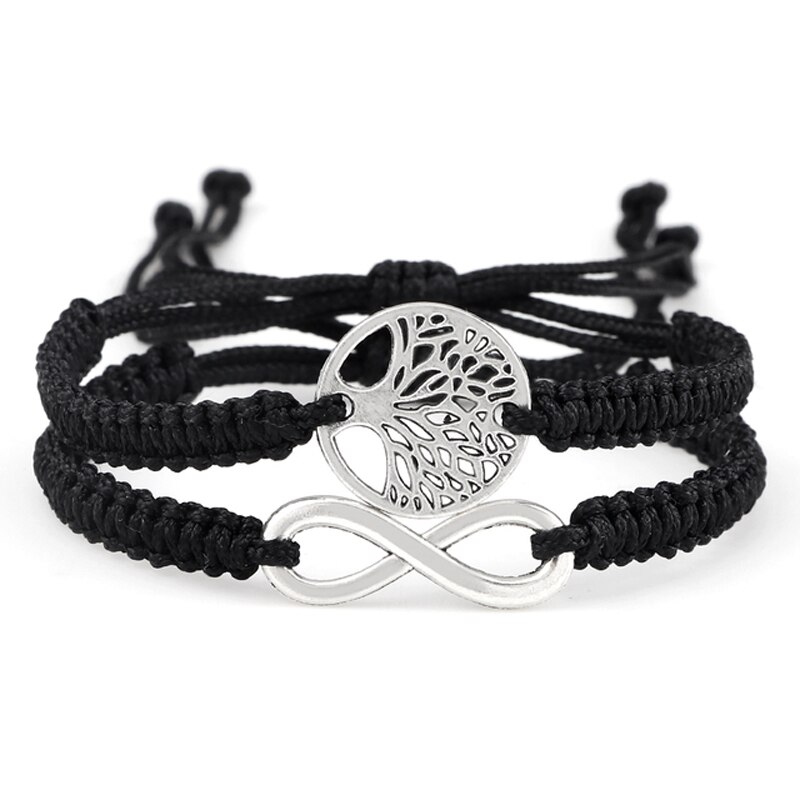 2 pçs/set vermelho preto vida árvore fio pulseira masculino tecido trançado ajustável tibetano budista pulseira feminino amante jóias presente