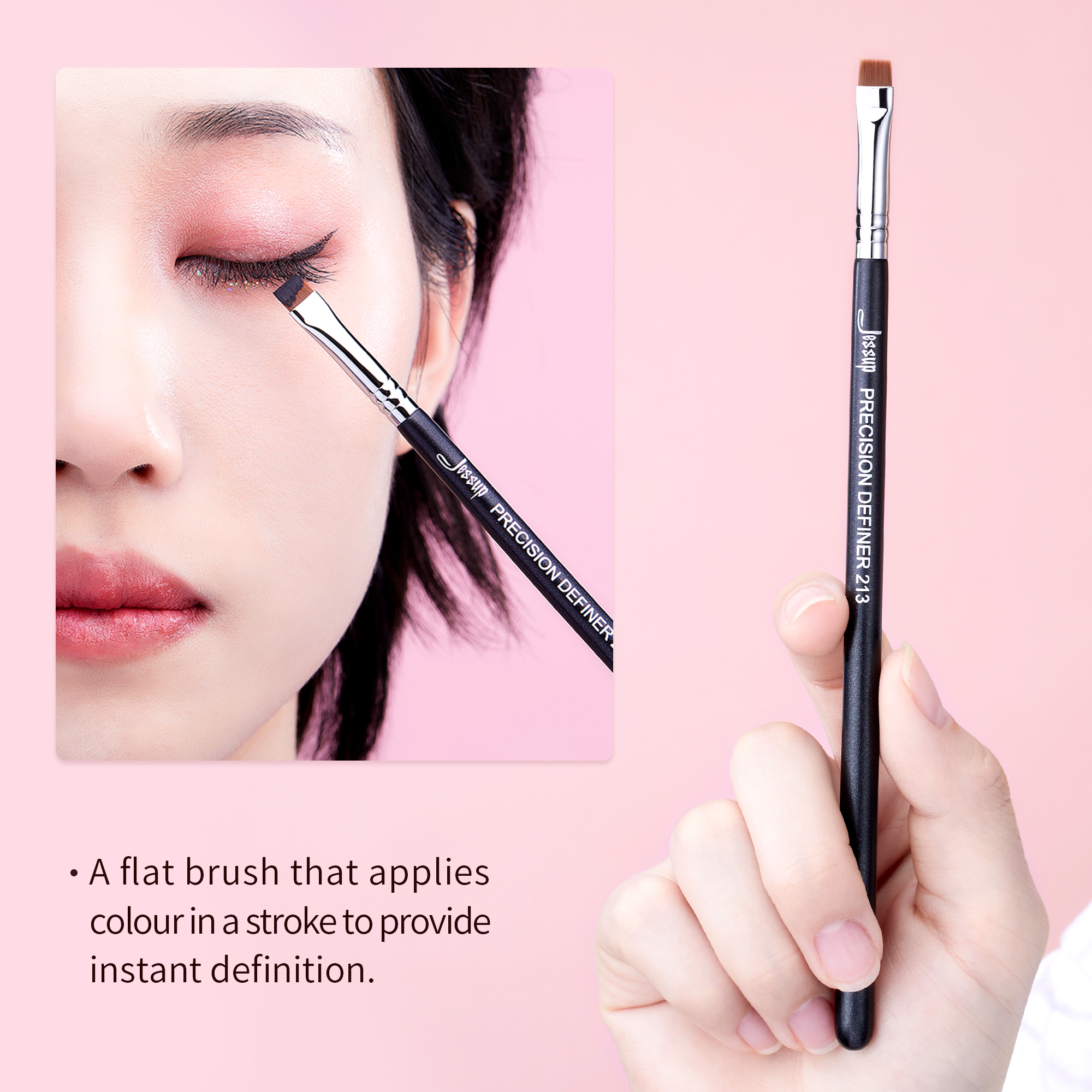 Jessup-pincel delineador de ojos, pelo sintético de precisión, plano, maquillaje, cejas, mango de madera