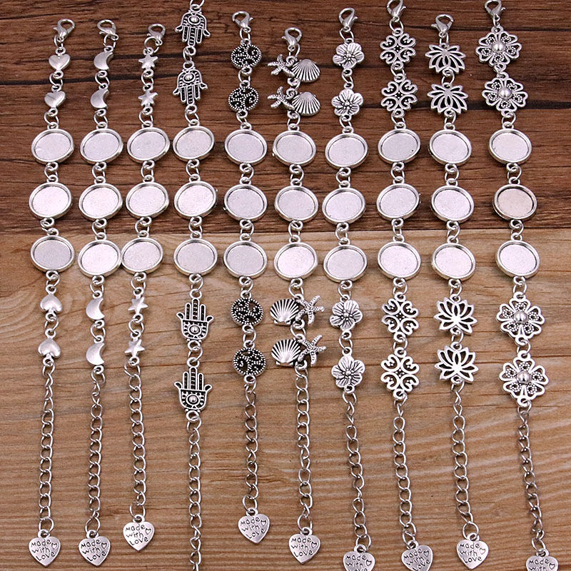 1 Uds., 2 colores, 15 estilos, aleación de Zinc de Metal, pulsera redonda de 12mm, ajuste de cabujón, conector de flor y Luna, accesorios de joyería hechos a mano