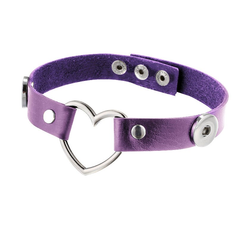 elegante Herz Leder Kragen snap halskette einstellbar 45 cm fit 12mm/18mm snap tasten snap schmuck DJ0205: purple / 18mm buttons