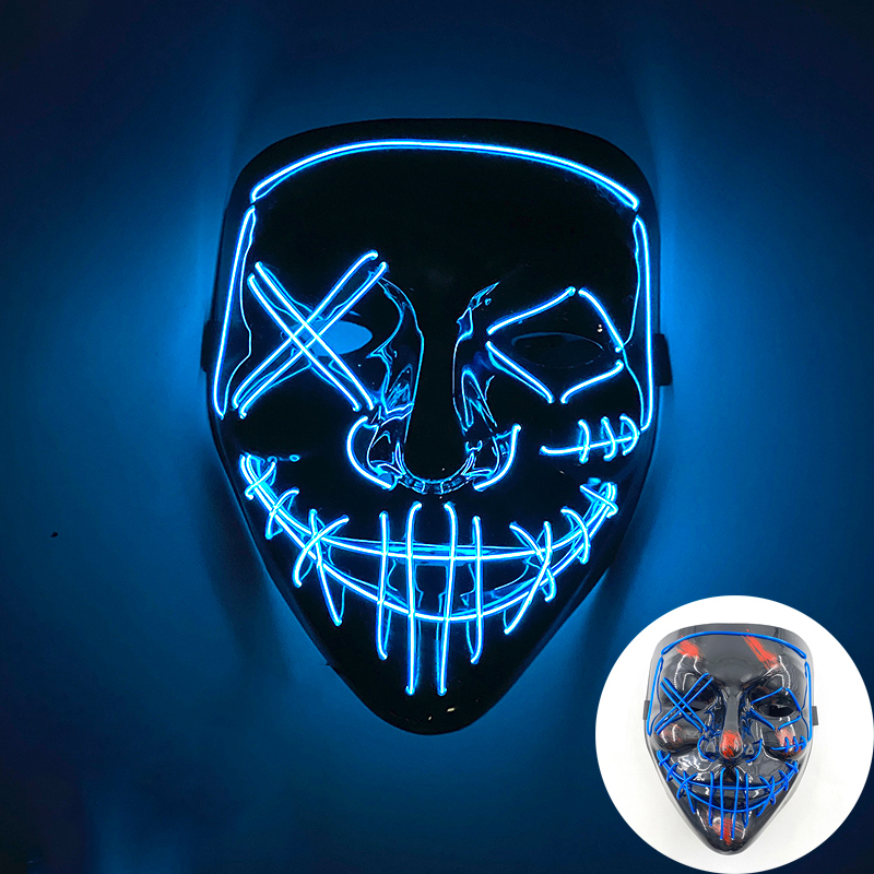 Wireless Scary Glowing Mask LED Luminous Purge Mask Carnival Horror Neon Light Up Cosplay Party Mask Festival Costume Supplies: Chocolate