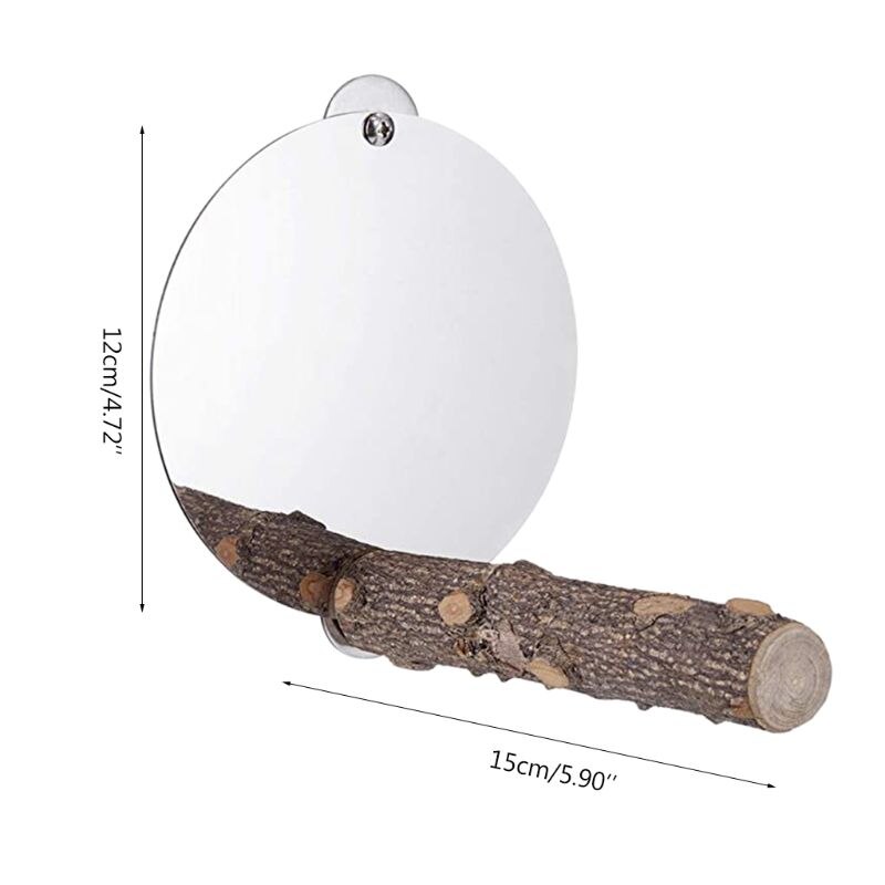 Espejo de acero inoxidable para pájaros con perca, espejo para loros, juguete para patas de pájaros, palo de madera para moler, soporte para juegos, plataforma para juguetes C42