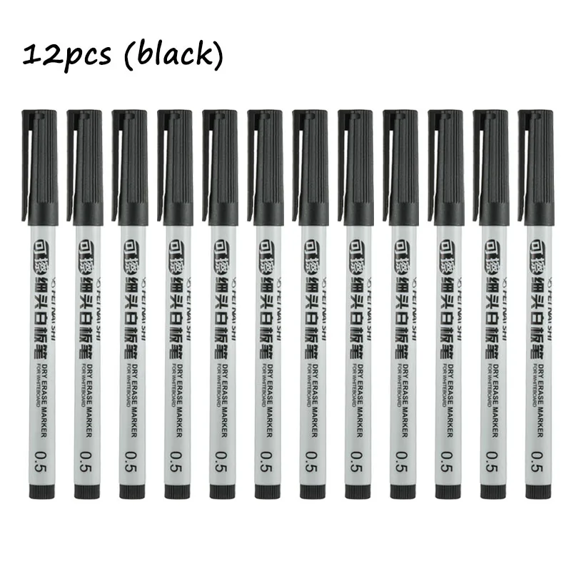 6/12 Stuks Whiteboard Marker Pennen Schoolbord Pennen 3 Kleuren Uitwisbare White Board Markers School Klas Kantoorbenodigdheden levert: Black