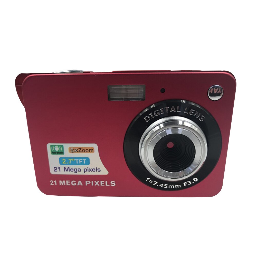 2100MP Outdoor Camping Kids Adults Selfie 8X Zoom Video Recording Mini Digital Camera USB Rechargeable Travel LCD Display: Red