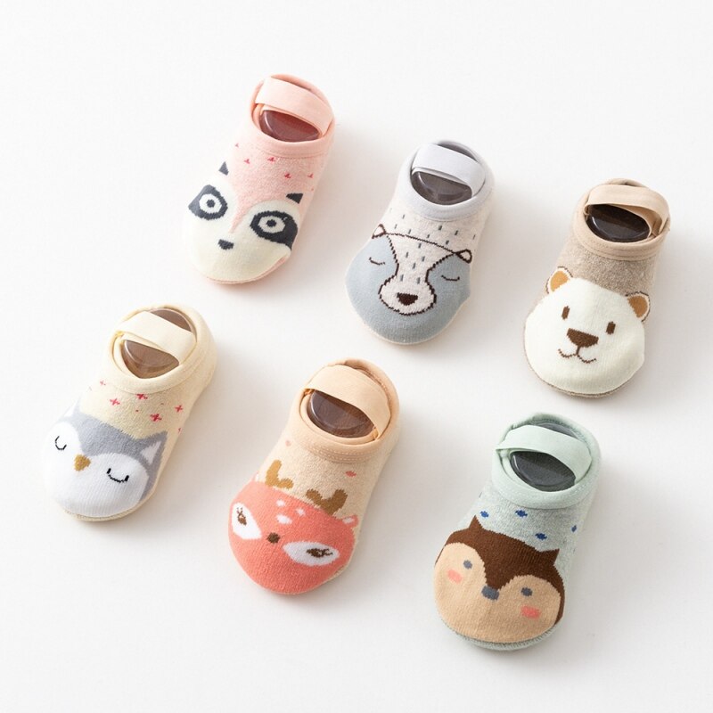 1 Pair Baby Girls Boys Cute Cartoon Non-slip Cotton Toddler Floor Socks Animal Pattern First Walker Shoes For Newborns