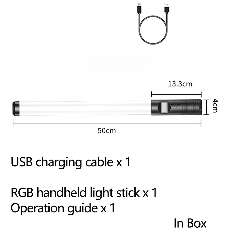 Baguette lumineuse portative RGB LED 20 "50cm, Tube lumineux pour photographie, bâton lumineux avec gradation, batterie Rechargeable avec trépied: Gris clair