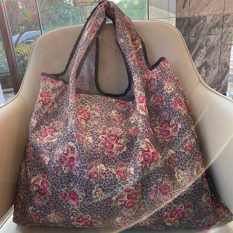 Large size nylon women's shopper reusable foldable bag shopping bag handbag environmental bag out shoulder bag: 002