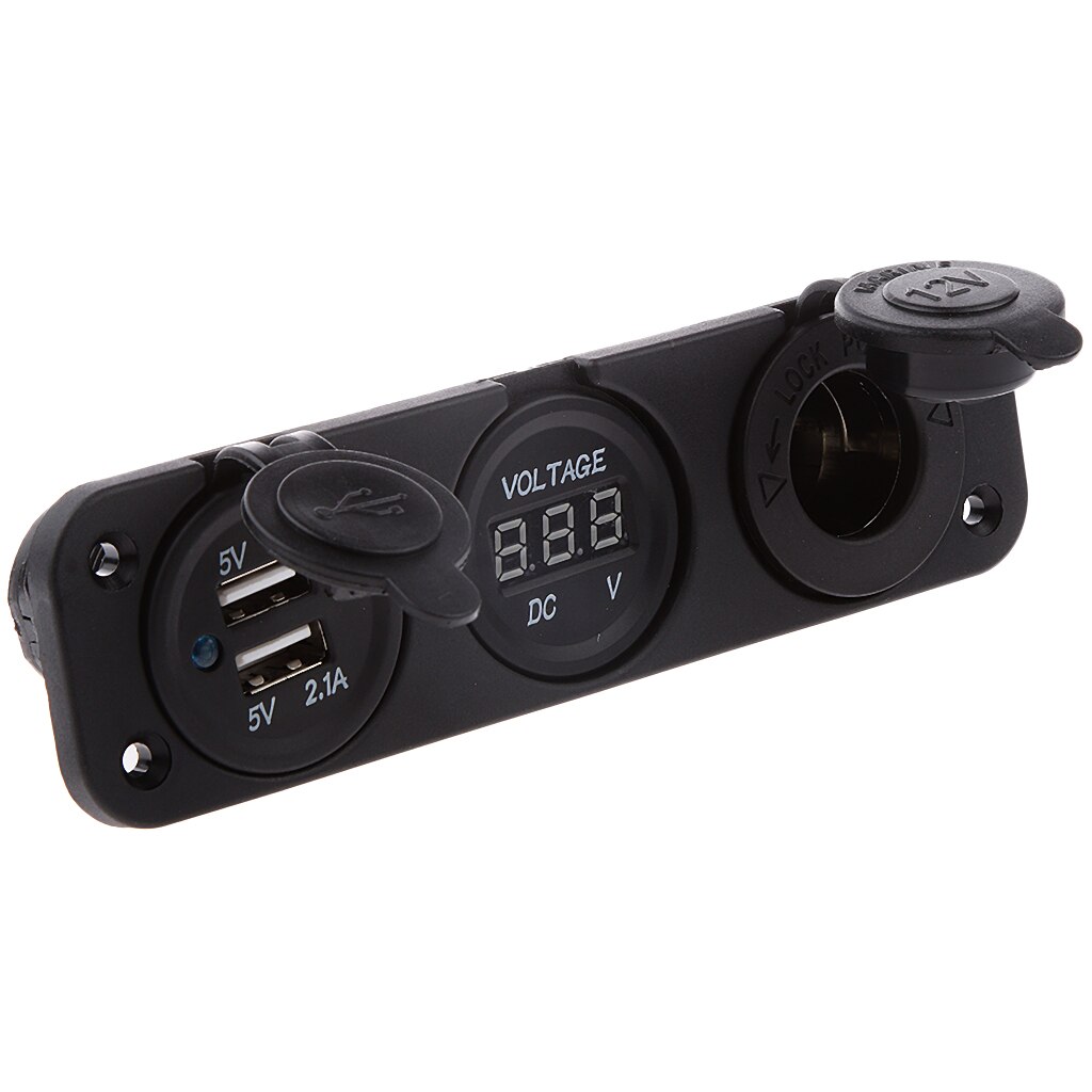 Marine 12V Cigarette Lighter Socket &amp; Voltmeter &amp; USB Charger 5V 1A 2.1A for Motorbike Boat Caravans Splashproof