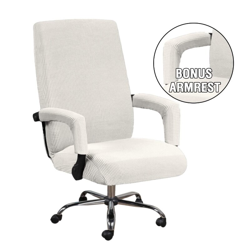 Spandex Computer Chair Cover Stretch Office Chair Cover Dustproof Seat Case Protector Removable Slipcovers With Armrest Covers: White / L 2pcs Armrest cover