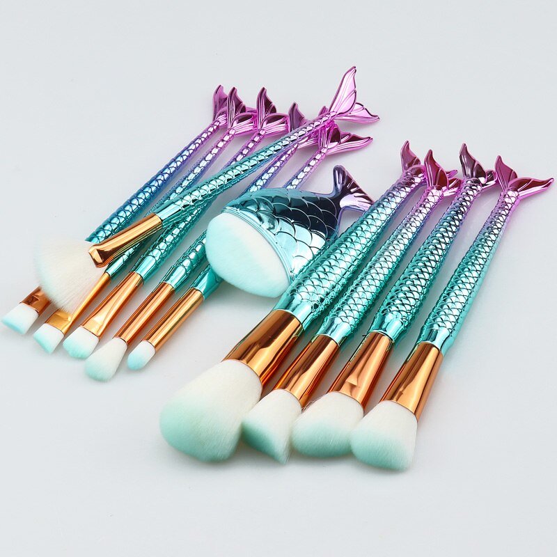 SinSo pinceau de maquillage sirène pinceaux de maquillage ensemble poudre Contour mélange Blush fard à paupières visage yeux cosmétique maquillage brosse trousse à outils: 11pcs Blue Pink