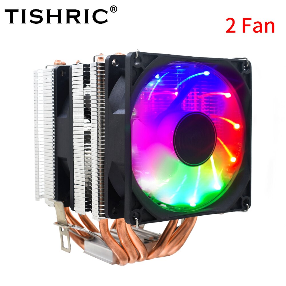 TISHRIC-ventilador de refrigeración de CPU de 6 tubos de calor, 4 pines, PWM, RGB, PC, para Intel LGA 1150, 1151, 1155, 1200, 1366, , X79, X99, AM3, AM4: 2 Fan 4 Pin PWM / AM3-AM2-FM2-FM1