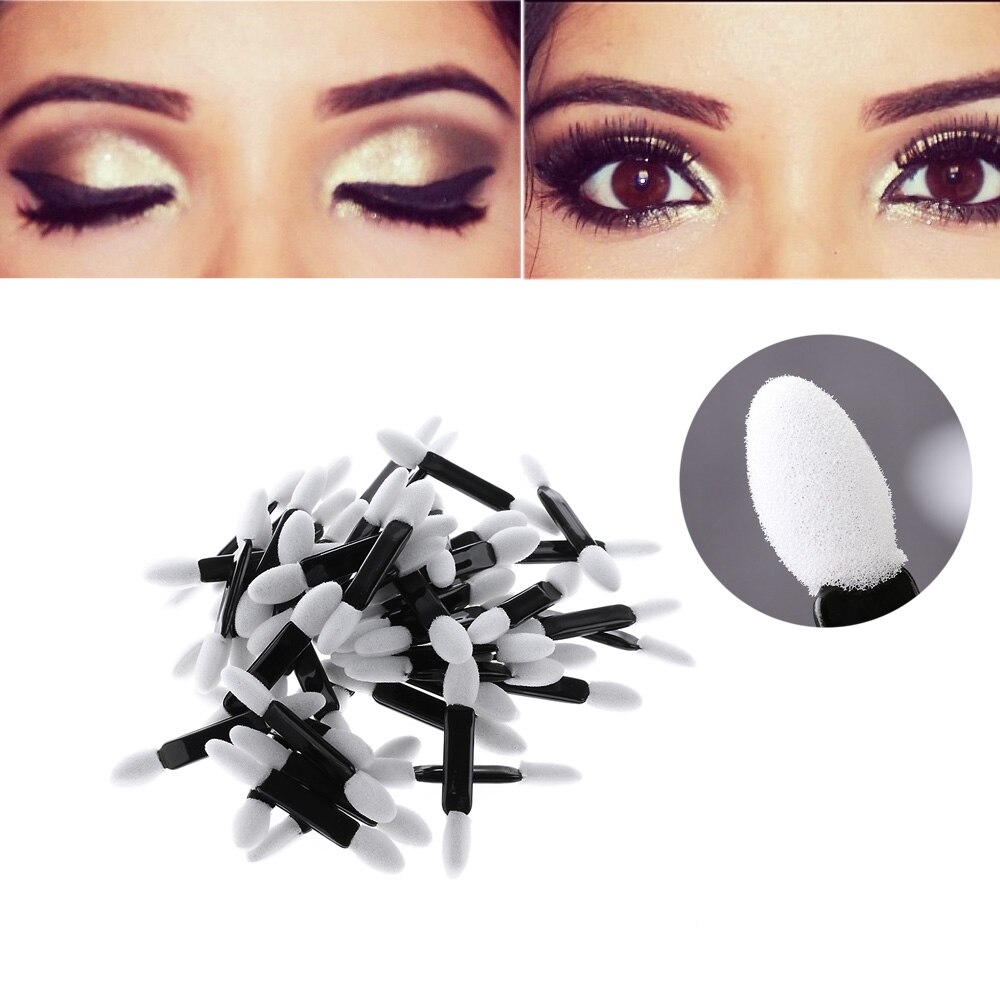 Stijlvolle professionele 50 -delige oogschaduw spons kwasten applicator dubbele schuimkop cosmetisch hulpmiddel voor meisjes dames wegwerp make-up hulpmiddel