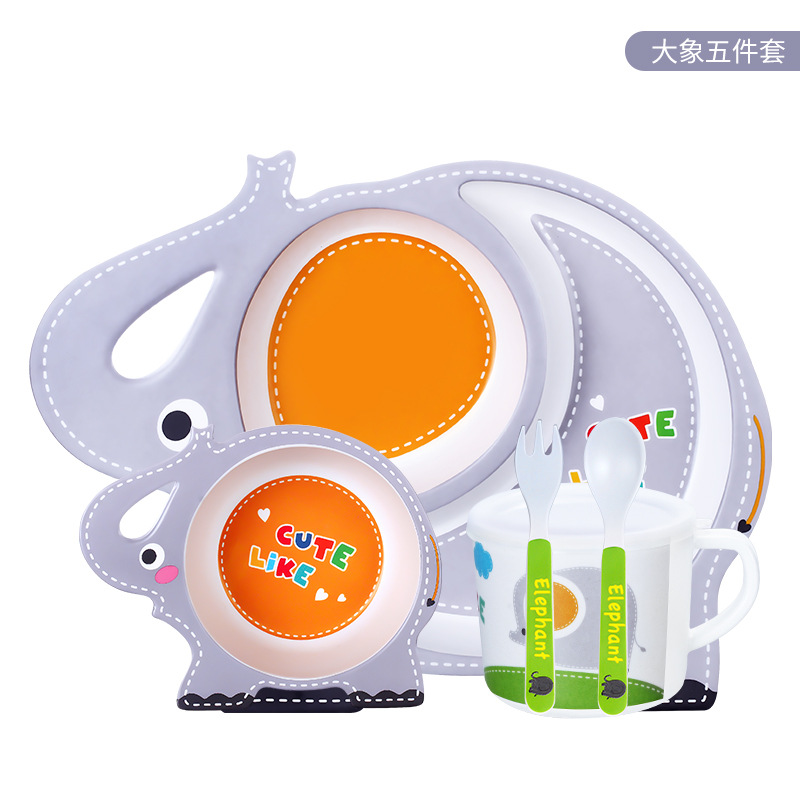 5 Pcs Dinnerware Set Bamboo Fun Flatware Set Cutlery Reusable Flatware with Plate Bowl Cup Spoon Fork Set KidsTableware Box: Green